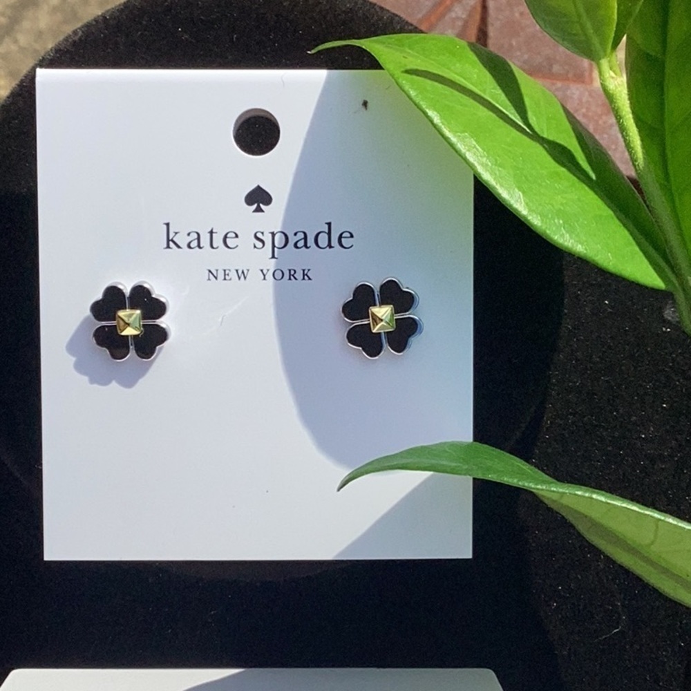 NWT Kate Spade Gold and Silver Clover Necklace & Earring Jewelry Set - Picture 2 of 5